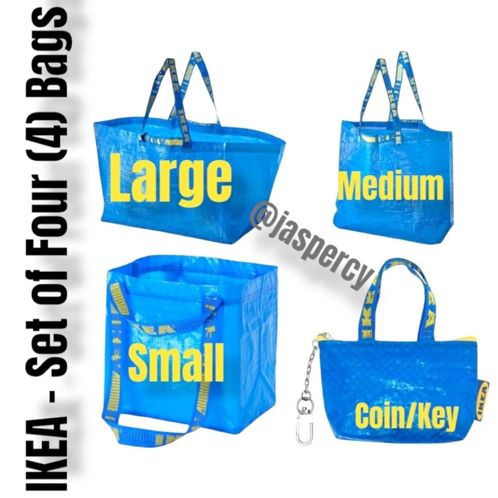 FOUR (4) Frakta Line Blue Reusable Bags Combo-- Extra Large, Medium, Small, XS